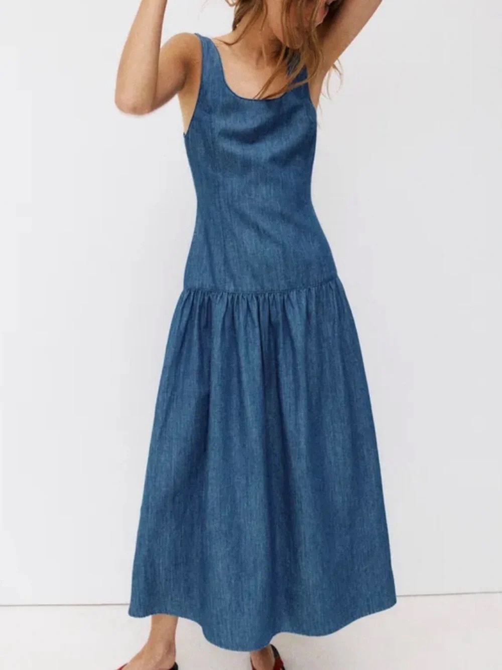NWT Zara Midi Drop Waist Denim Dress